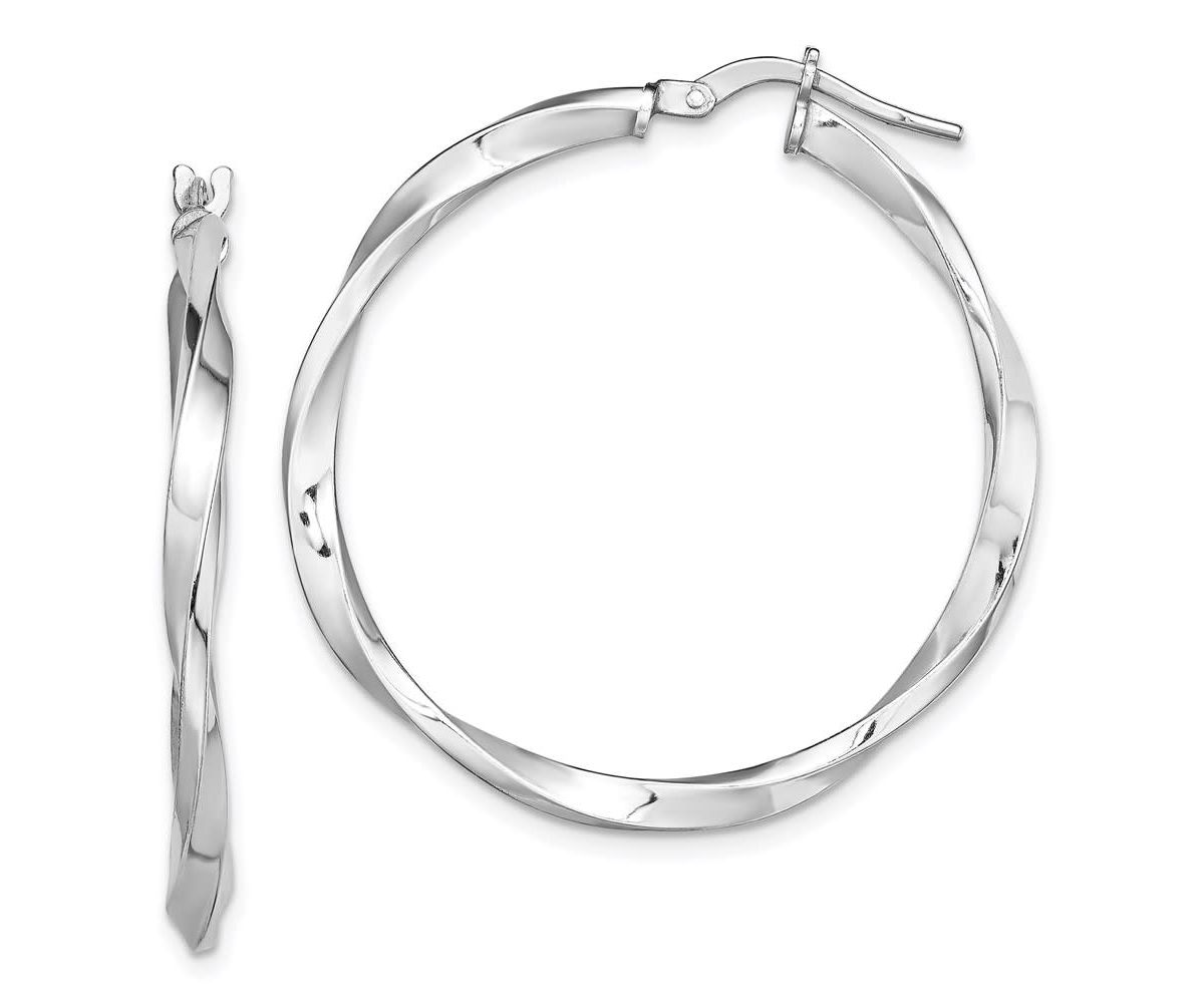 Sterling Silver Rhodium-plated Polished Twisted 2.5x30mm Hoop Earrings