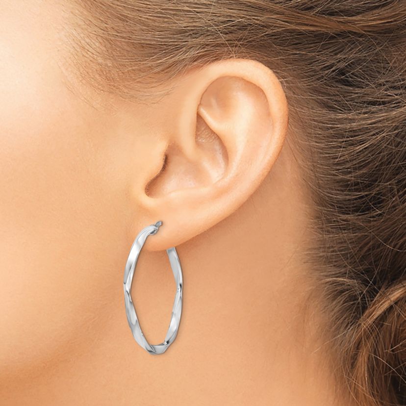 Sterling Silver Rhodium-plated Polished Twisted 2.5x30mm Hoop Earrings