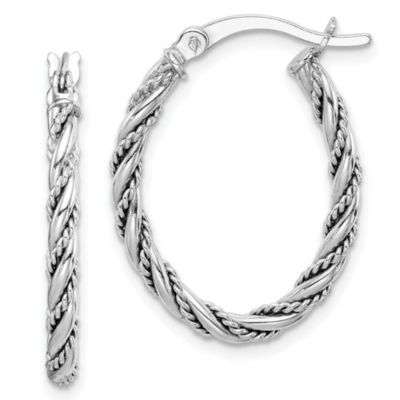 Luxury Giftware by Jere Sterling Silver Rhodium-plated 2.5mm Twisted Oval Hoop Earrings