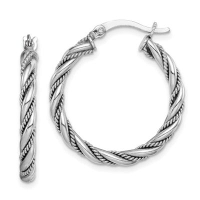 Luxury Giftware by Jere Sterling Silver Rhodium-plated 2.5x25mm Twisted Hoop Earrings
