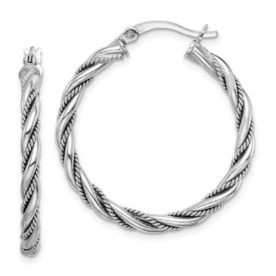 Luxury Giftware by Jere Sterling Silver Rhodium-plated 2.5x30mm Twisted Hoop Earrings