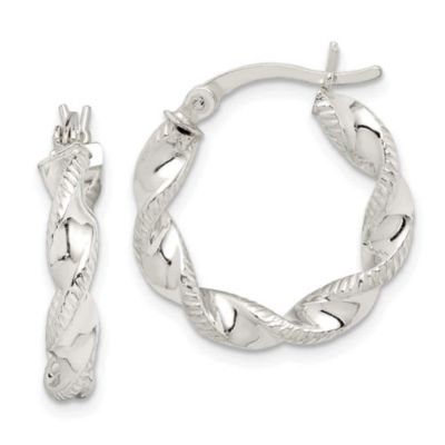 Luxury Giftware by Jere Sterling Silver Twisted and Textured Hoop Earrings, White