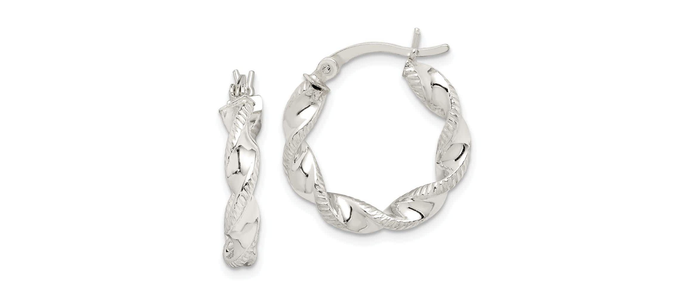 Sterling Silver Twisted and Textured Hoop Earrings