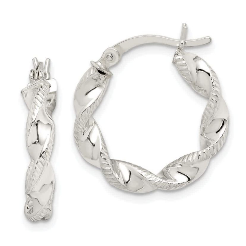 Sterling Silver Twisted and Textured Hoop Earrings