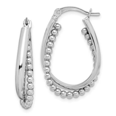 Luxury Giftware by Jere Sterling Silver Rhodium-plated Twisted and Beaded Hoop Earrings