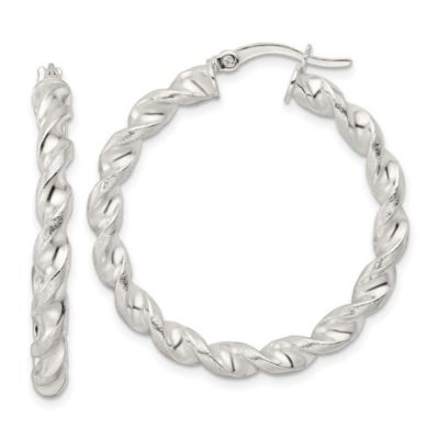 Luxury Giftware by Jere Sterling Silver Polished and Textured Twisted Circle Hoop Earrings