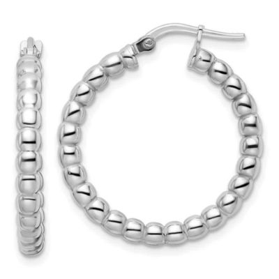 Luxury Giftware by Jere Sterling Silver Rhodium-plated Polished 3mm Beaded Hoop Earrings, White