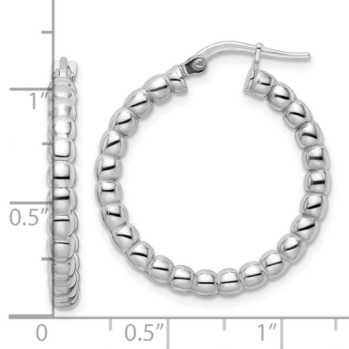 Sterling Silver Rhodium-plated Polished 3mm Beaded Hoop Earrings