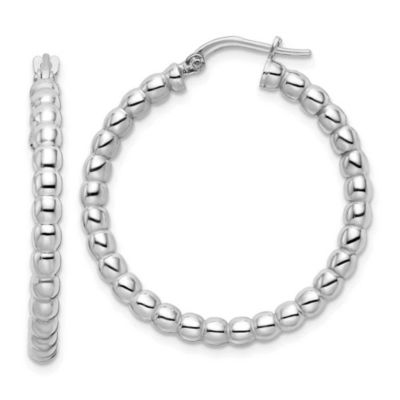 Luxury Giftware by Jere Sterling Silver Rhodium-plated Polished 3mm Beaded Hoop Earrings