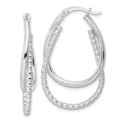 Luxury Giftware by Jere Sterling Silver Rhodium-plated Polished Double Oval Hoop Earrings, White