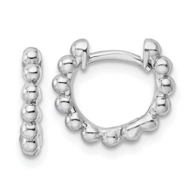 Luxury Giftware by Jere Sterling Silver Rhodium-plated Beaded Hoop Earrings, White