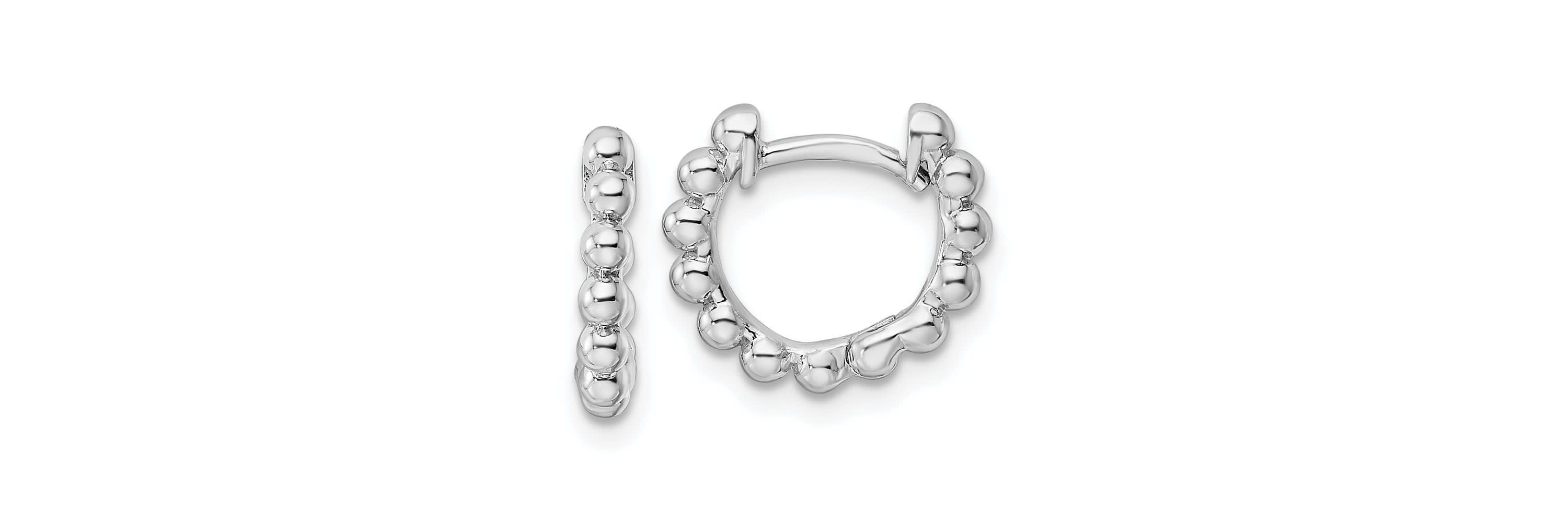 Sterling Silver Rhodium-plated Beaded Hoop Earrings