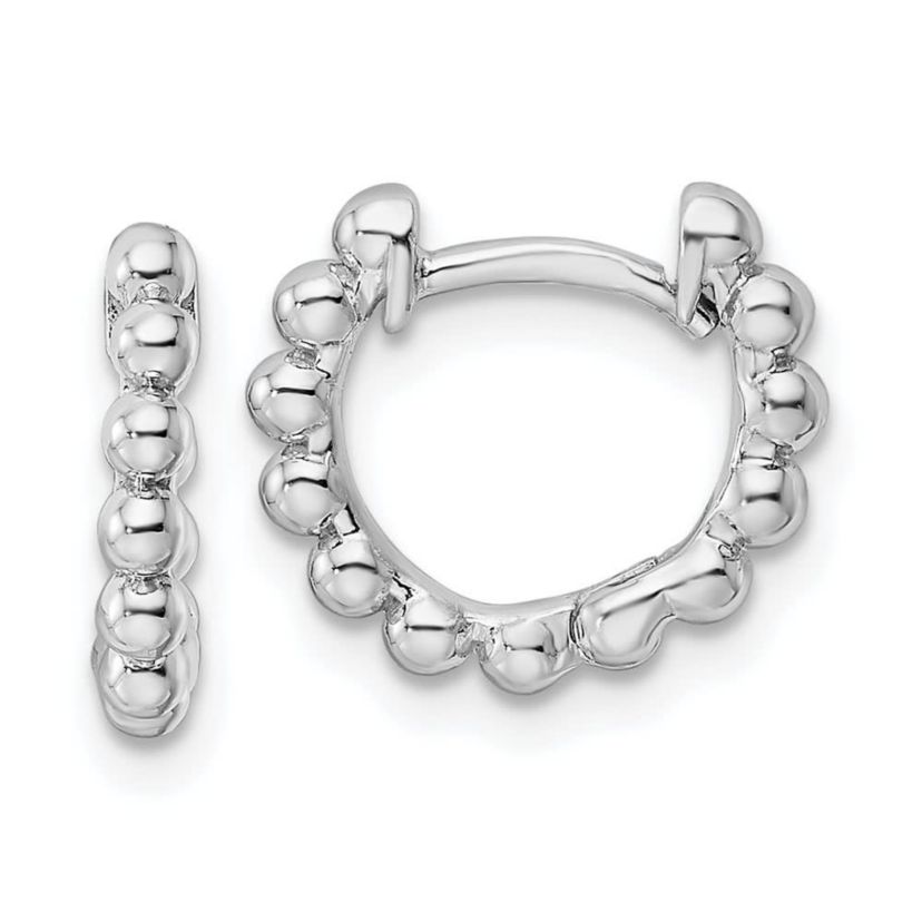 Sterling Silver Rhodium-plated Beaded Hoop Earrings