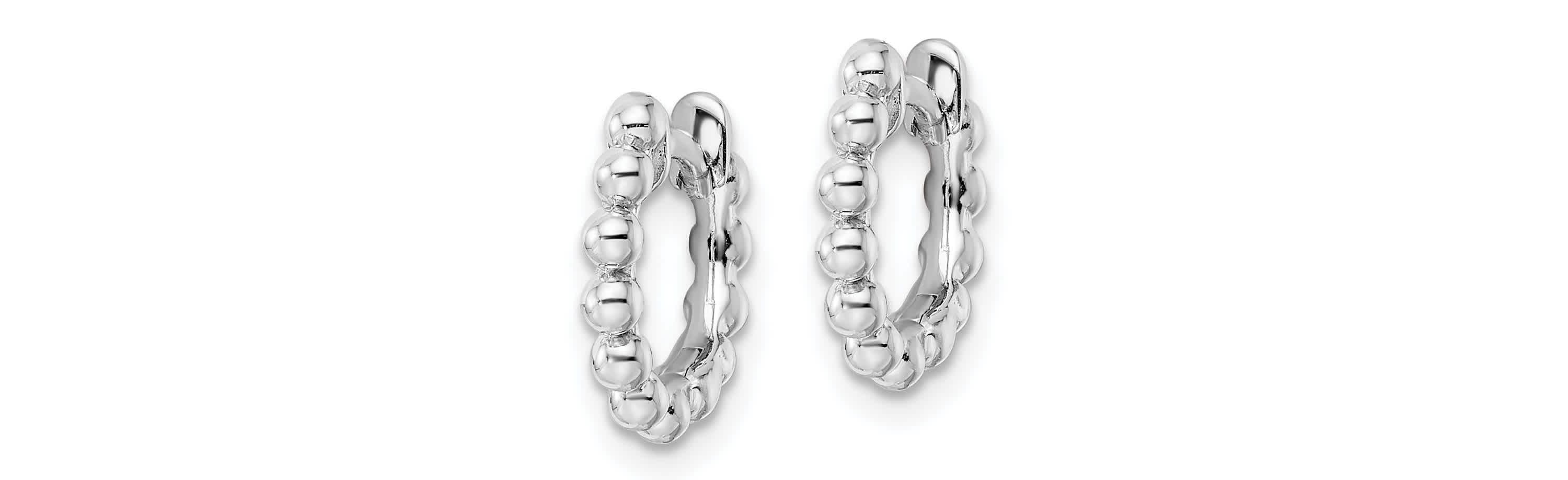 Sterling Silver Rhodium-plated Beaded Hoop Earrings