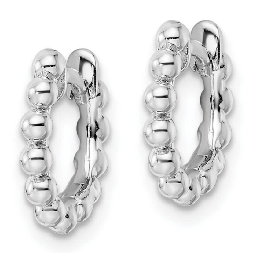 Sterling Silver Rhodium-plated Beaded Hoop Earrings