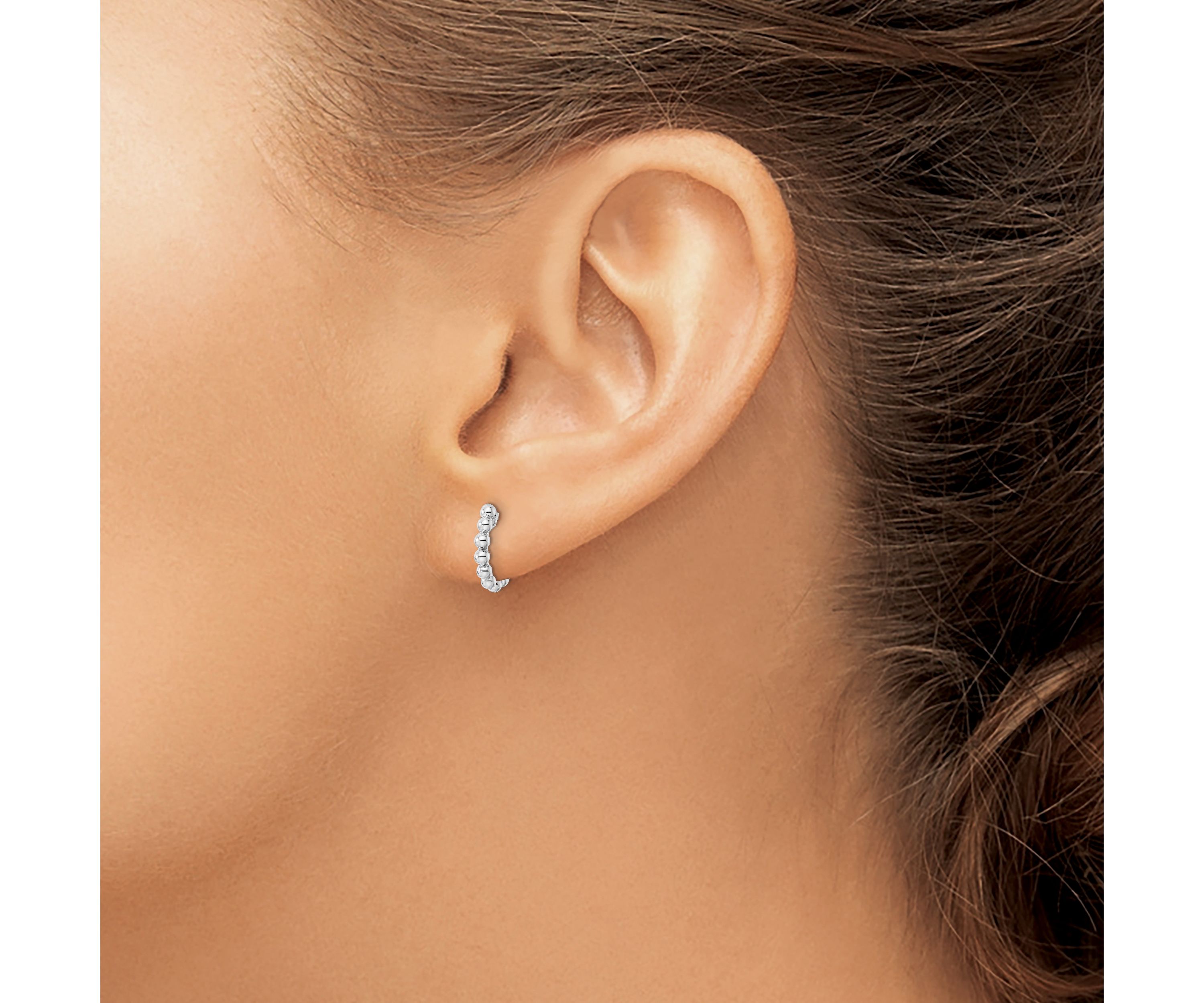 Sterling Silver Rhodium-plated Beaded Hoop Earrings