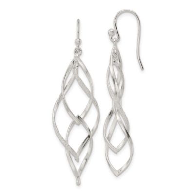 Luxury Giftware by Jere Sterling Silver Polished and Lasered Texture Twisted Dangle Hook Earrings, White
