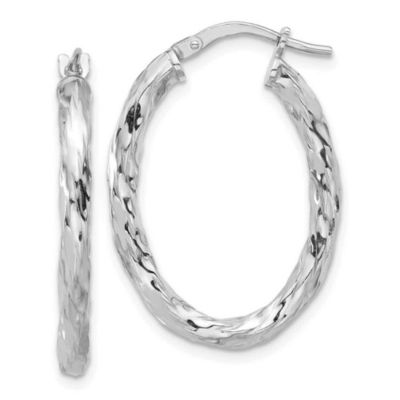 Luxury Giftware by Jere Sterling Silver Rhodium-plated Polished and Textured Twisted Oval Hoop Earrings