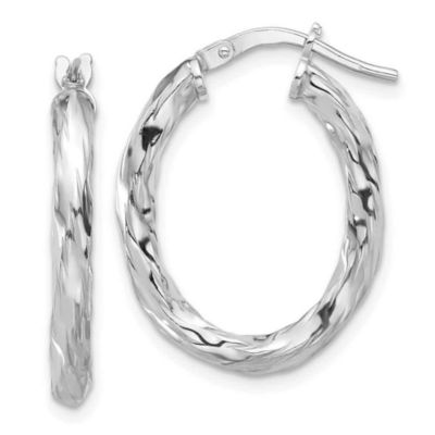 Luxury Giftware by Jere Sterling Silver Rhodium-plated Polished and Textured Twisted Oval Hoop Earrings
