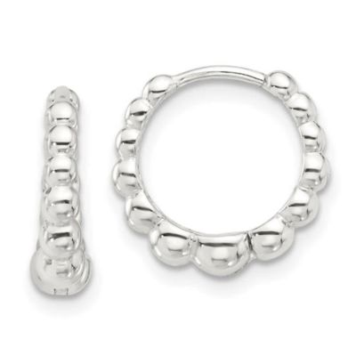 Luxury Giftware by Jere Sterling Silver E-coated Beaded Hinged Hoop Earrings