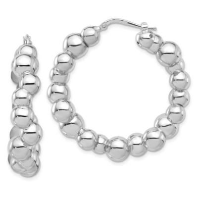 Luxury Giftware by Jere Sterling Silver Rhodium-plated Polished Bead Hoop Earrings