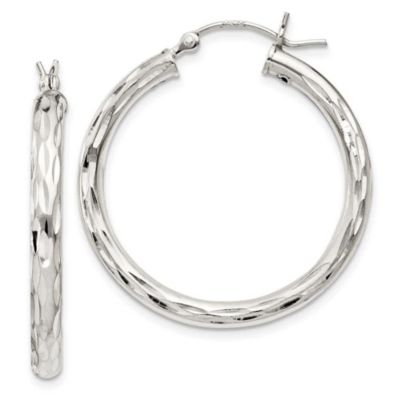 Luxury Giftware by Jere Sterling Silver Diamond-cut Satin 3x30mm Hoop Earrings