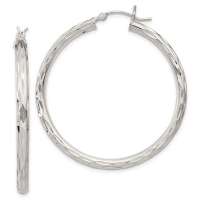 Luxury Giftware by Jere Sterling Silver Diamond-cut Satin 3x40mm Hoop Earrings