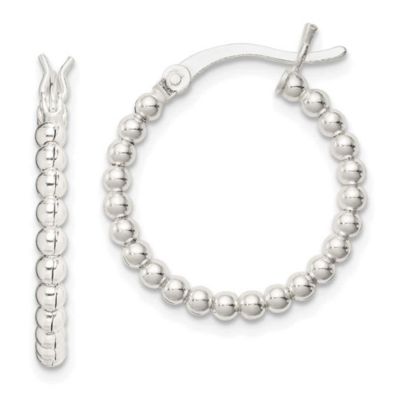 Luxury Giftware by Jere Sterling Silver Polished Beaded 2mm Hoop Earrings, White