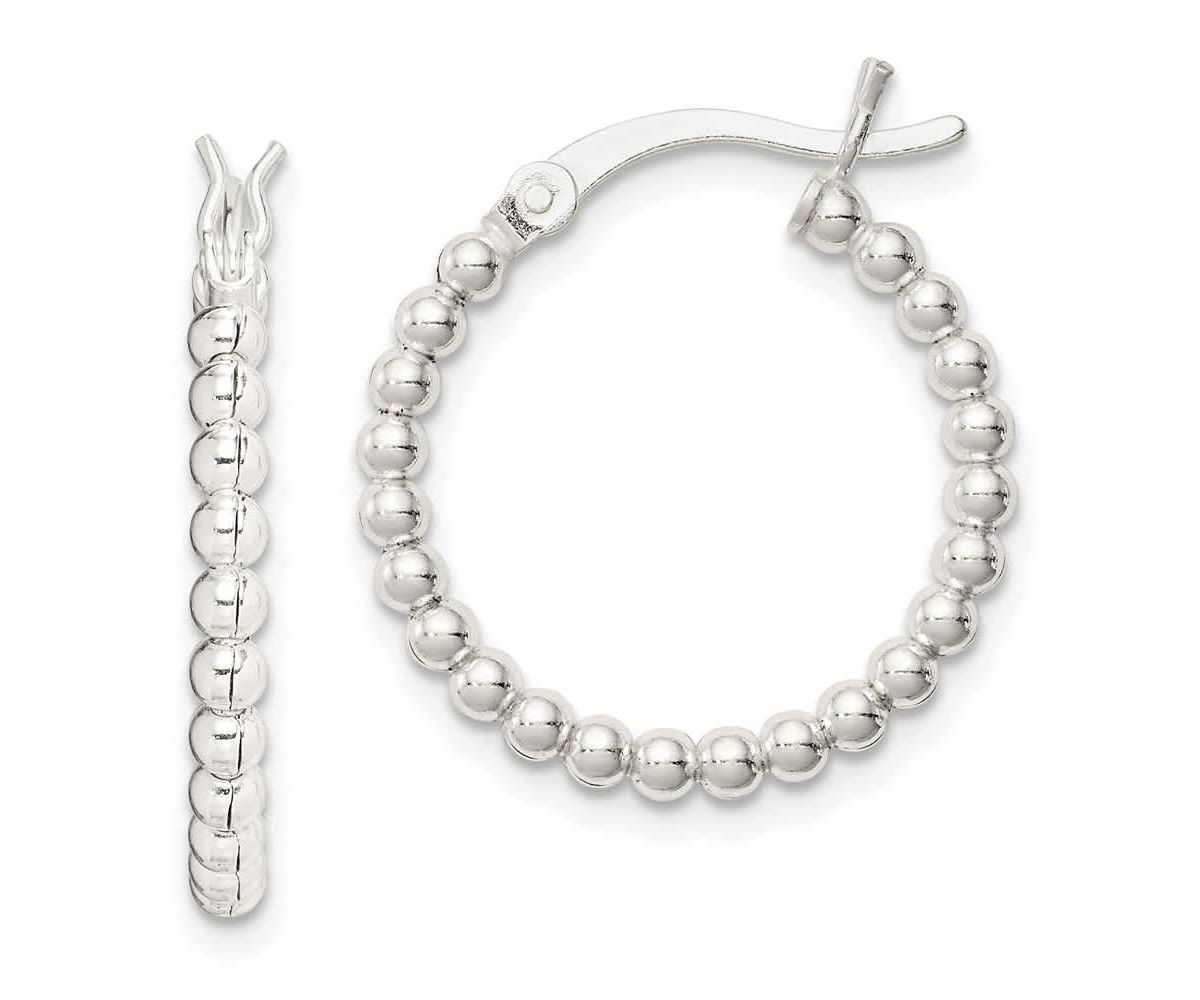 Sterling Silver Polished Beaded 2mm Hoop Earrings