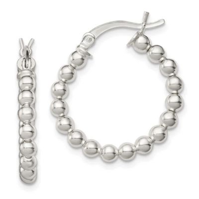 Luxury Giftware by Jere Sterling Silver Polished Beaded Hoop Earrings, White