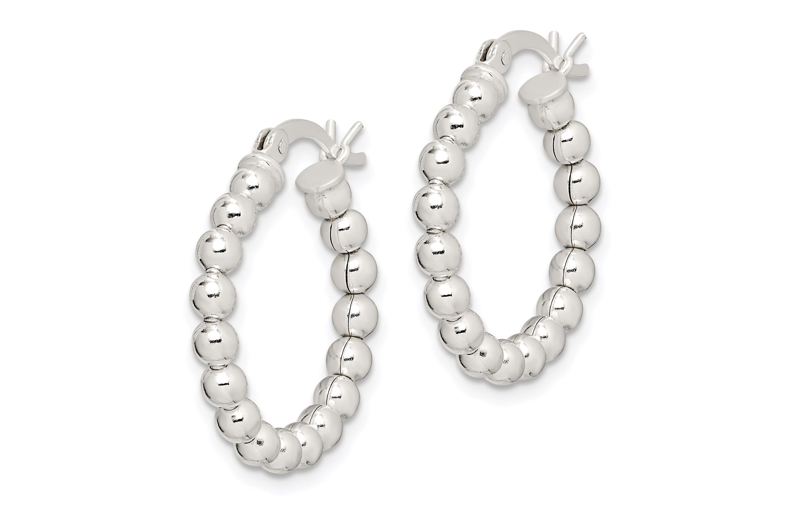 Sterling Silver Polished Beaded Hoop Earrings