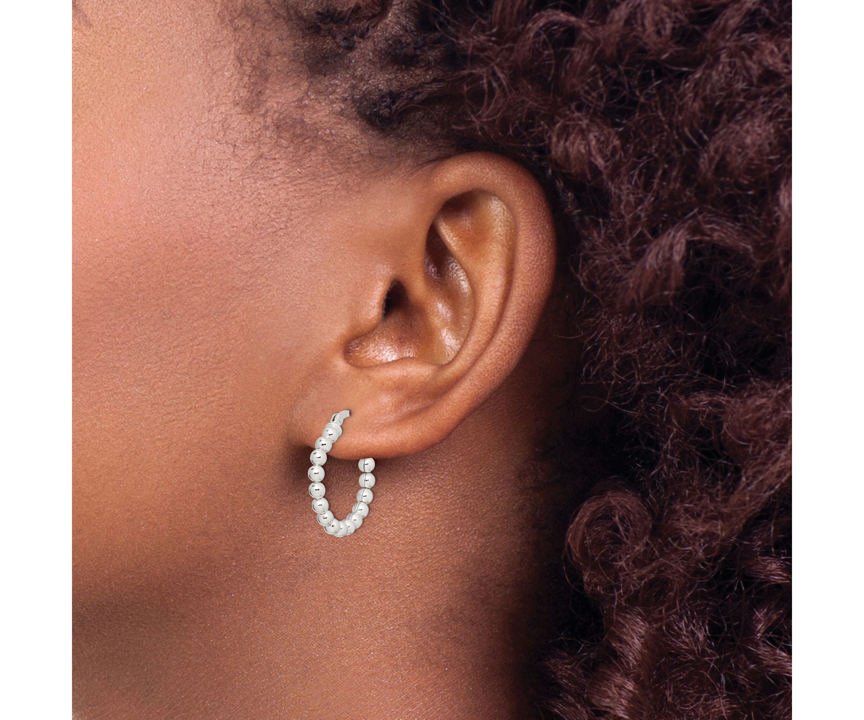 Sterling Silver Polished Beaded Hoop Earrings