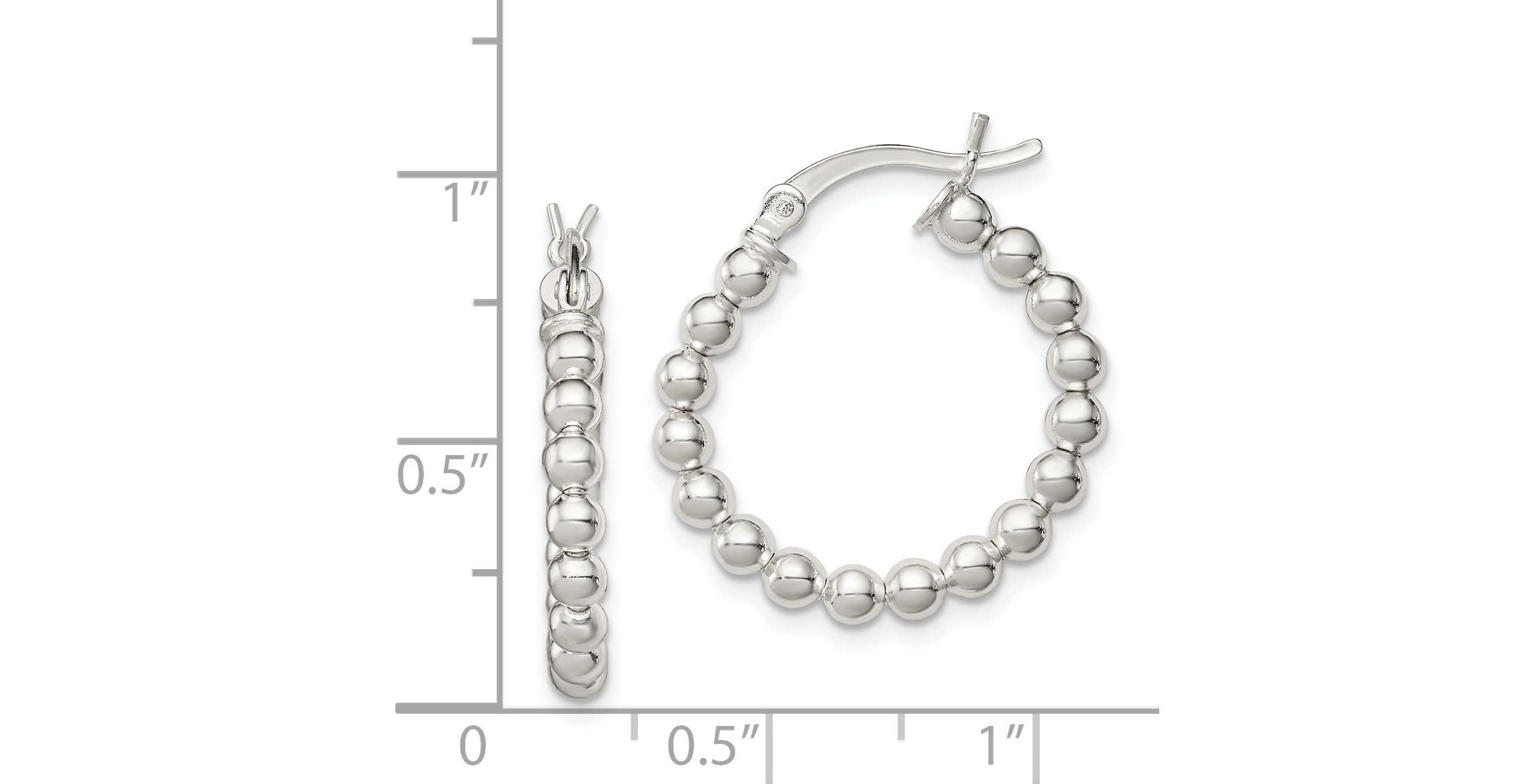 Sterling Silver Polished Beaded Hoop Earrings
