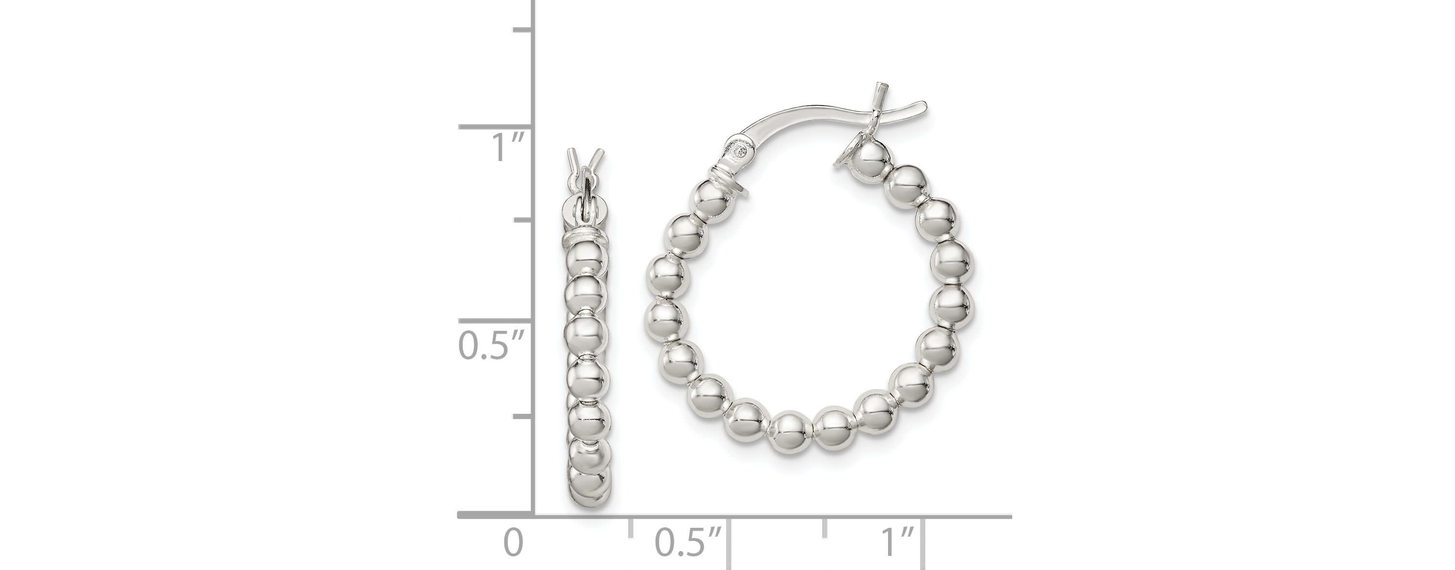 Sterling Silver Polished Beaded Hoop Earrings