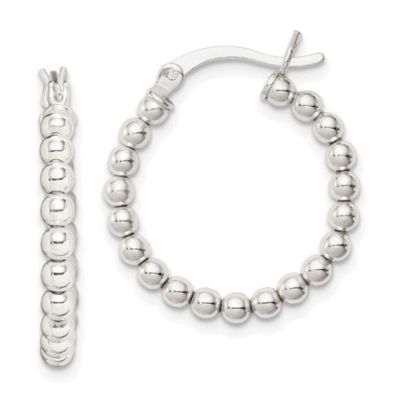 Luxury Giftware by Jere Sterling Silver Polished Beaded Hoop Earrings, White