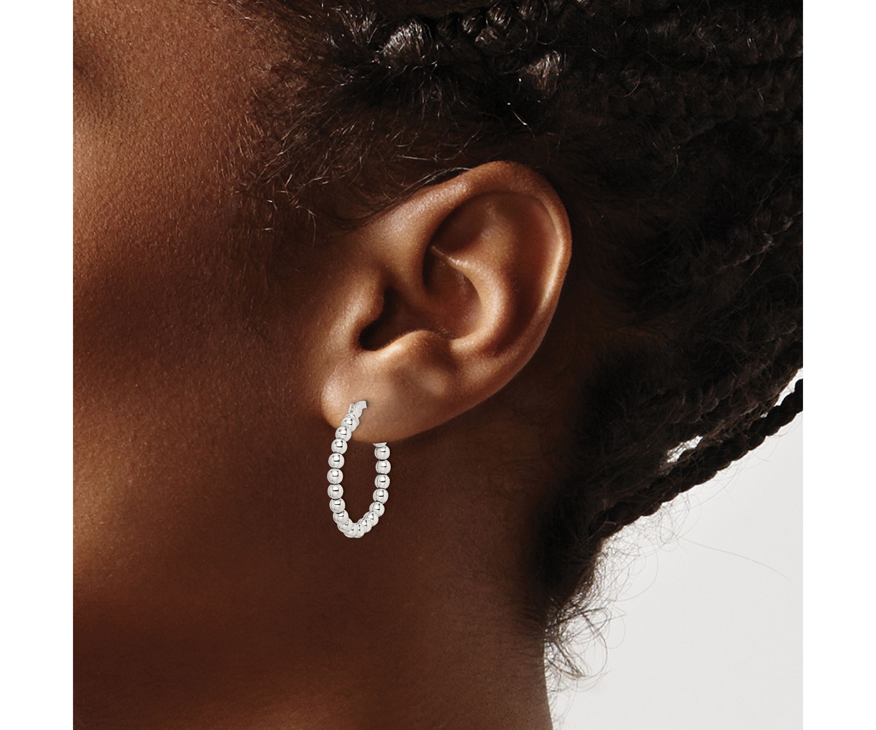 Sterling Silver Polished Beaded Hoop Earrings