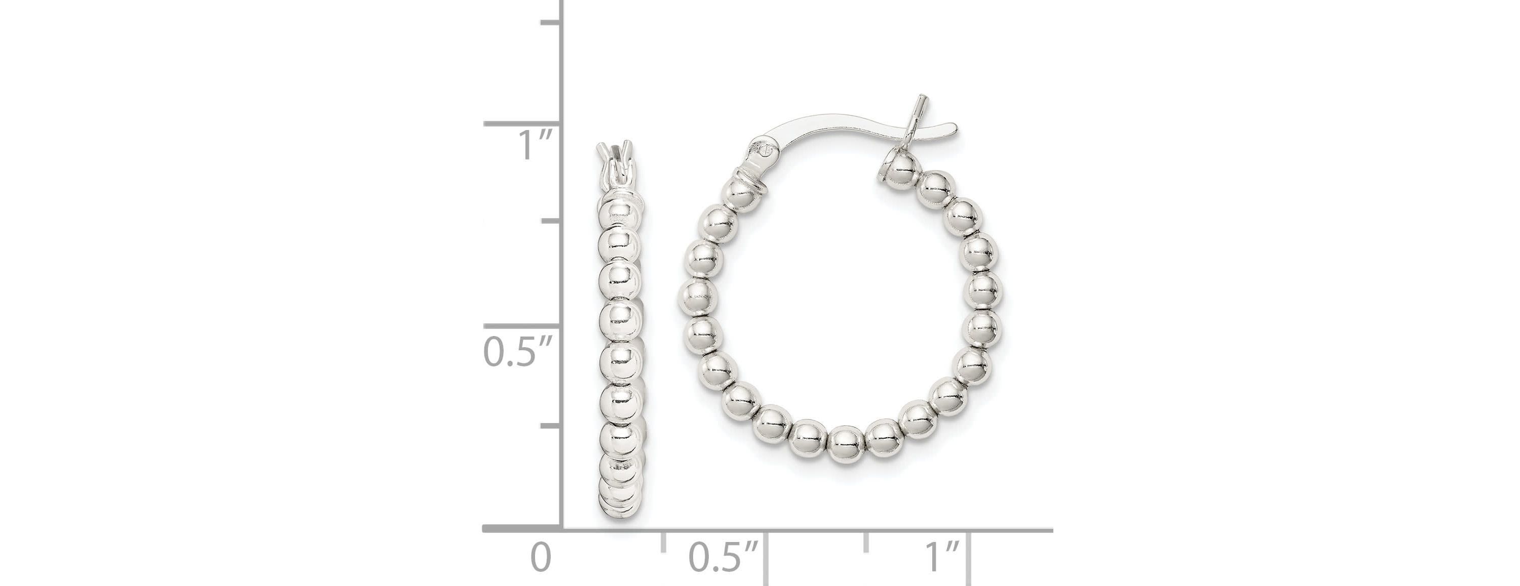 Sterling Silver Polished Beaded Hoop Earrings