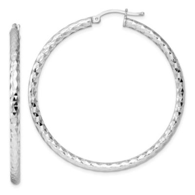 Luxury Giftware by Jere Sterling Silver Rhodium-plated 3mm Diamond-cut Hoop Earrings
