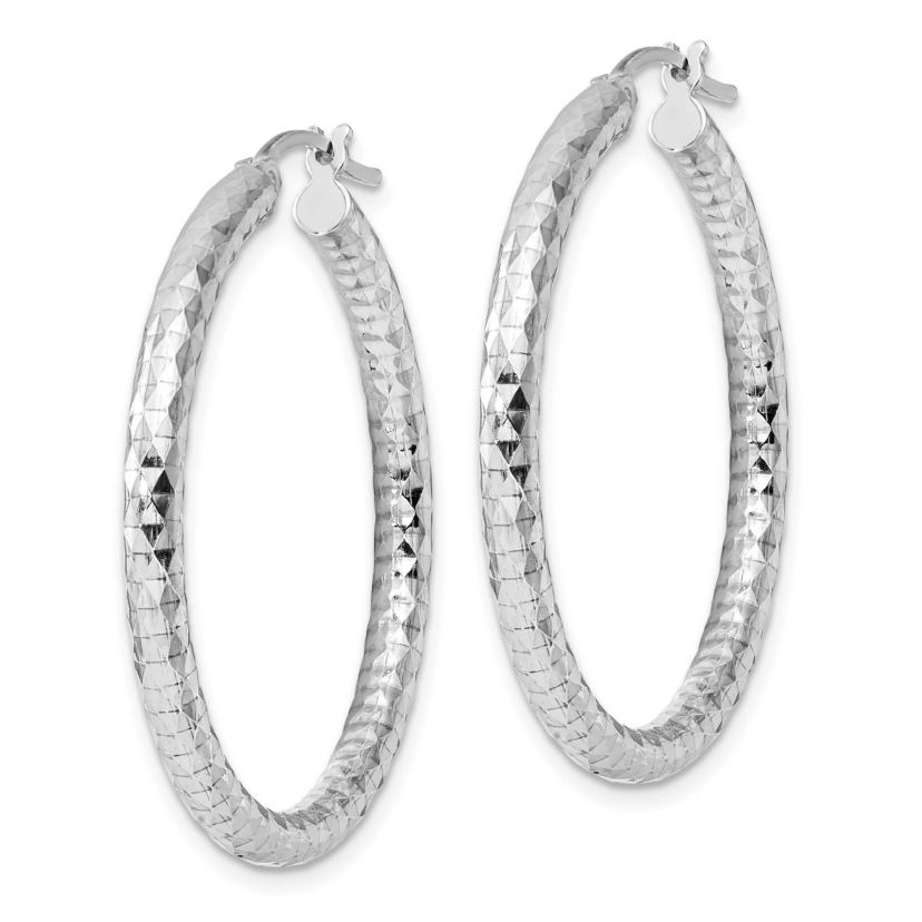 Sterling Silver Rhodium-plated 3mm Diamond-cut Hoop Earrings