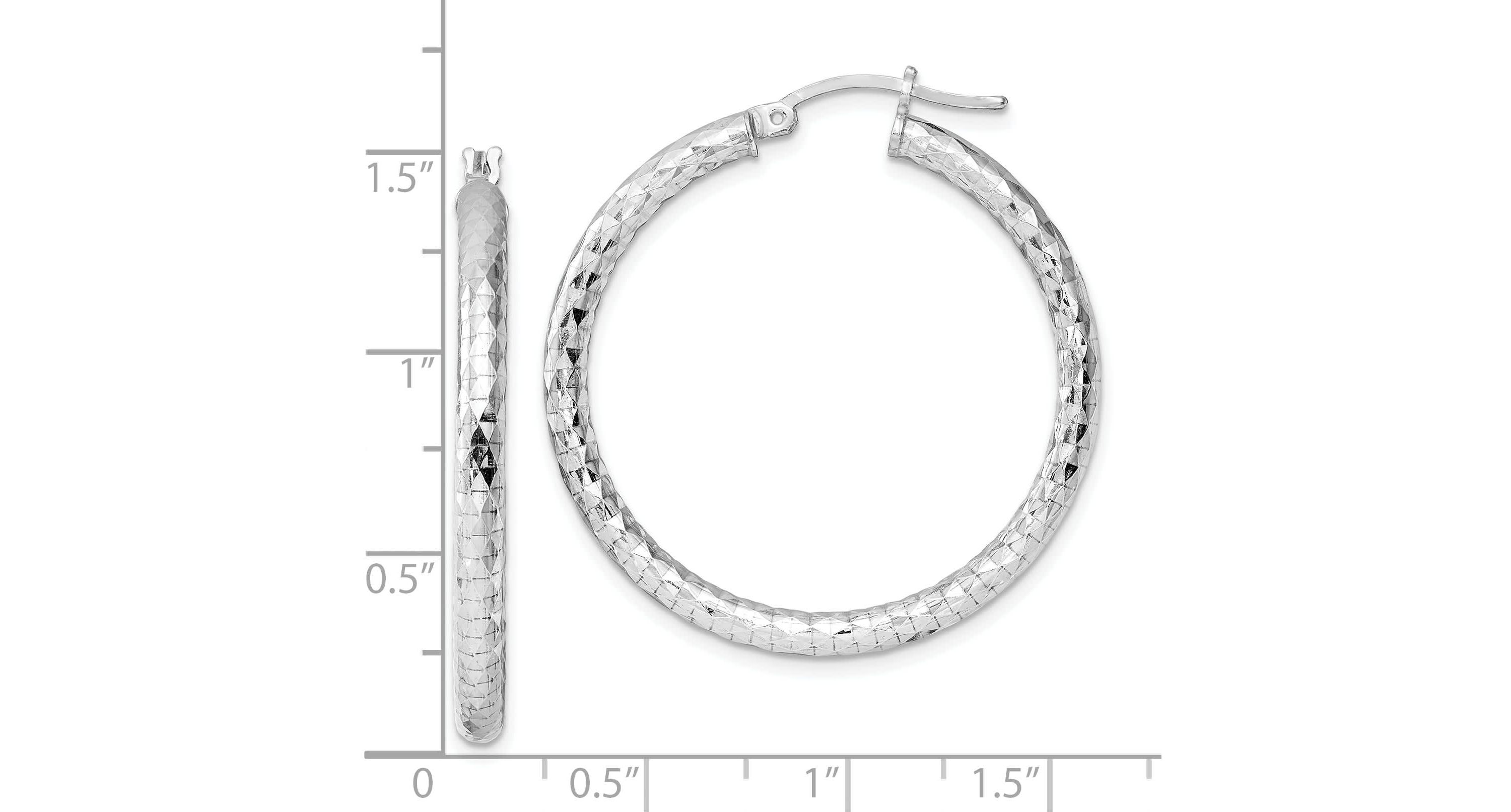 Sterling Silver Rhodium-plated 3mm Diamond-cut Hoop Earrings
