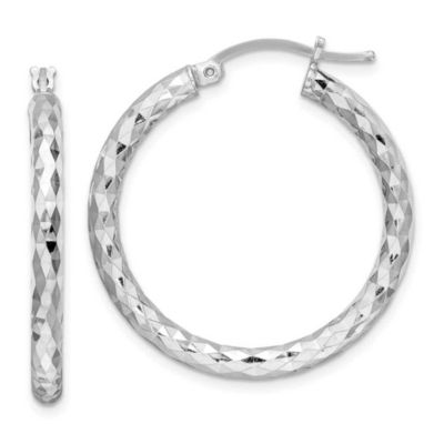 Luxury Giftware by Jere Sterling Silver Rhodium-plated 3mm Diamond-cut Hoop Earrings