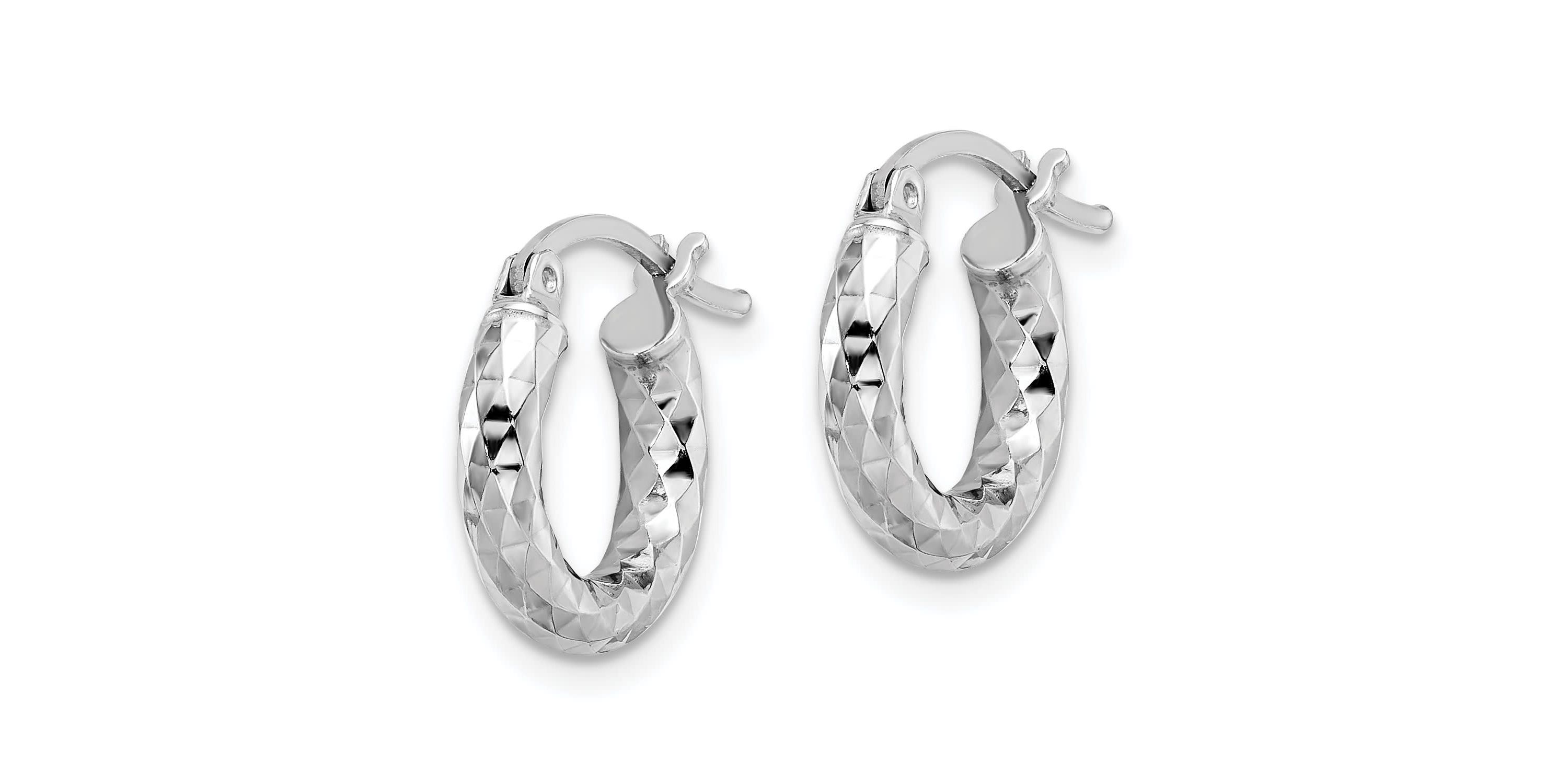 Sterling Silver Rhodium-plated 3mm Diamond-cut Hoop Earrings