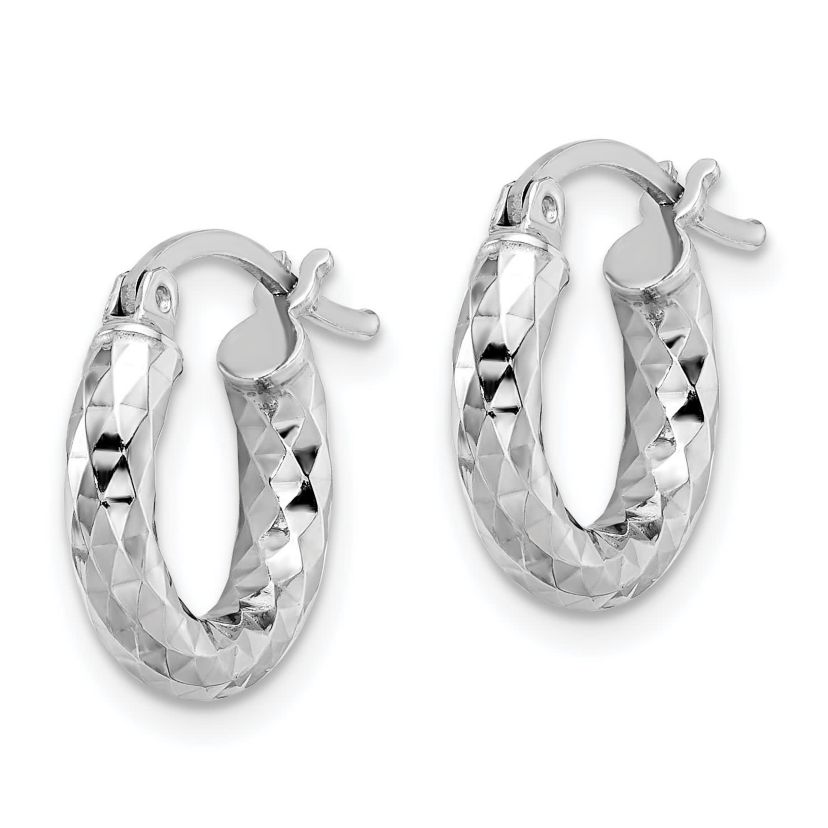 Sterling Silver Rhodium-plated 3mm Diamond-cut Hoop Earrings