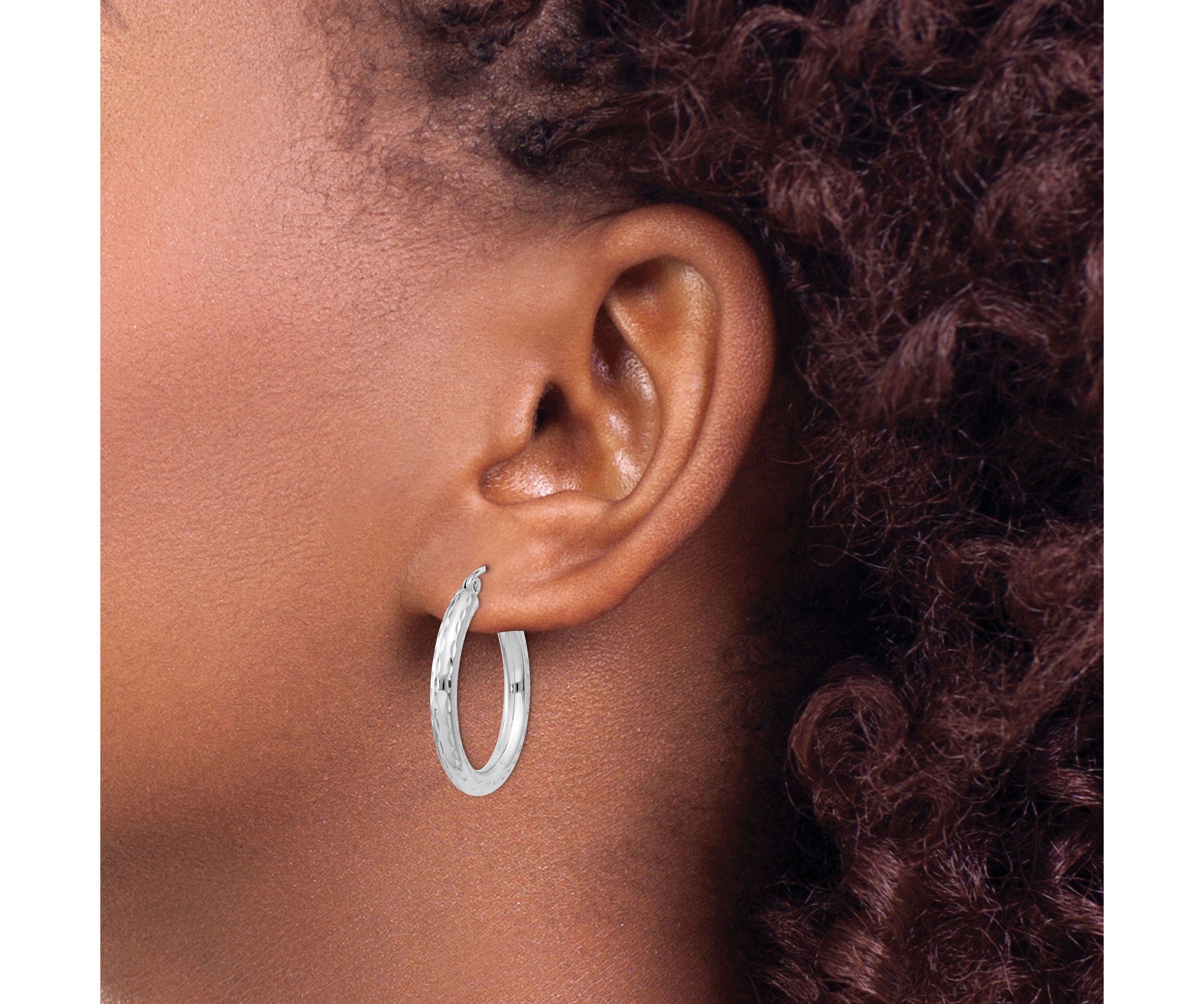 Sterling Silver Rhodium-plated 3mm Diamond-cut Hoop Earrings