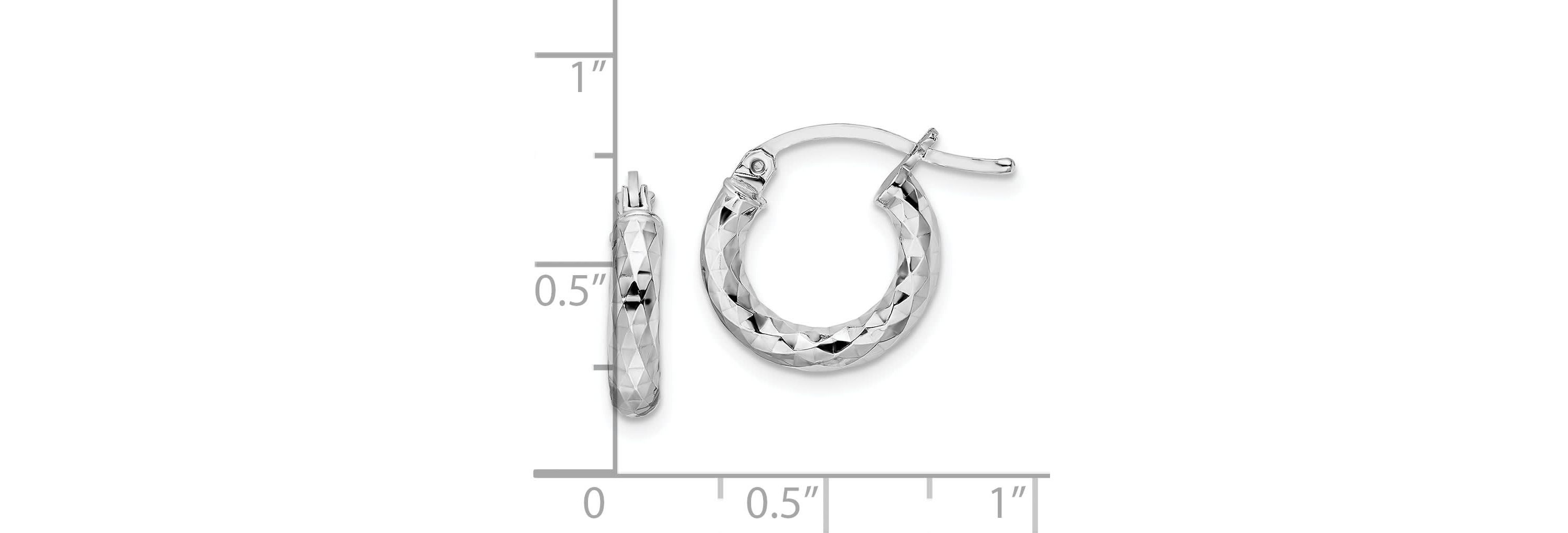 Sterling Silver Rhodium-plated 3mm Diamond-cut Hoop Earrings