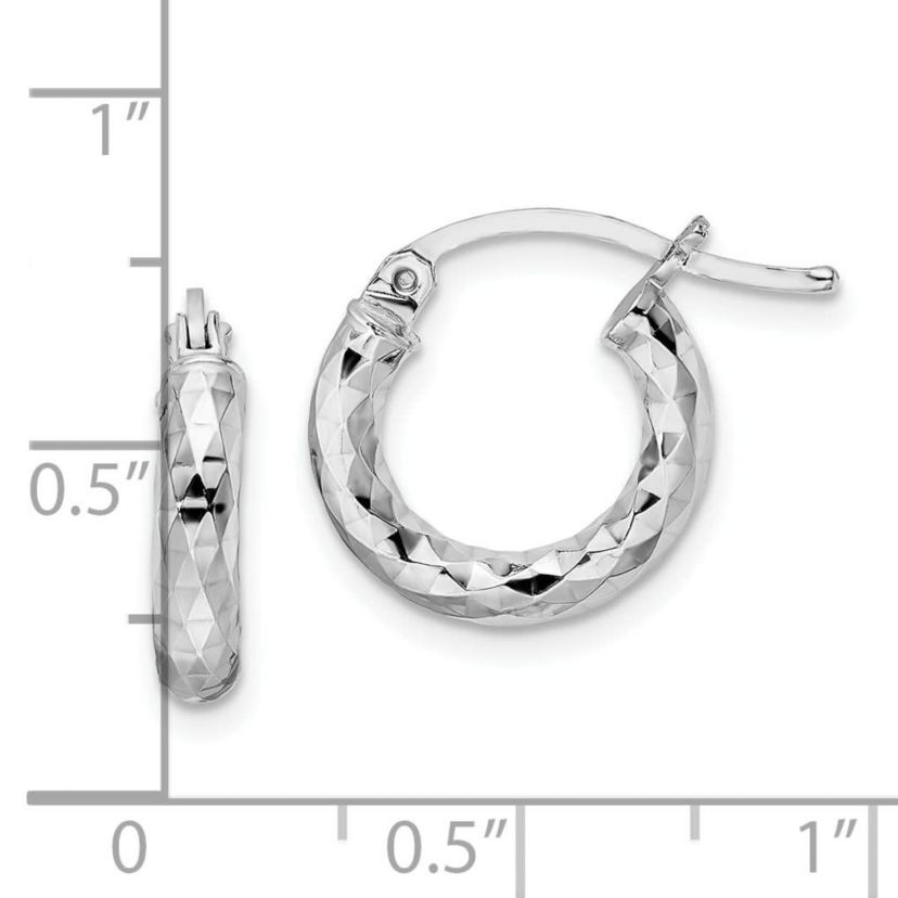 Sterling Silver Rhodium-plated 3mm Diamond-cut Hoop Earrings