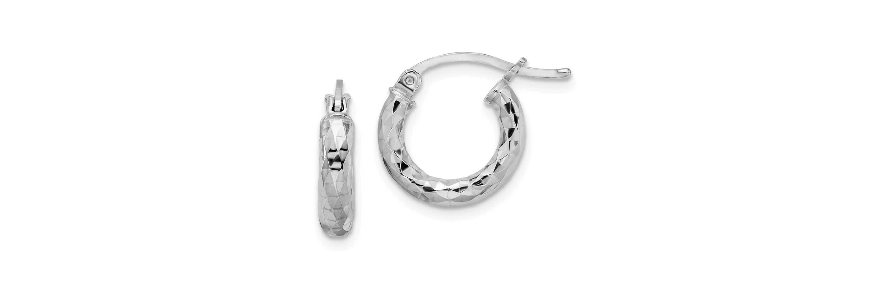 Sterling Silver Rhodium-plated Diamond-cut 3x20mm Hoop Earrings