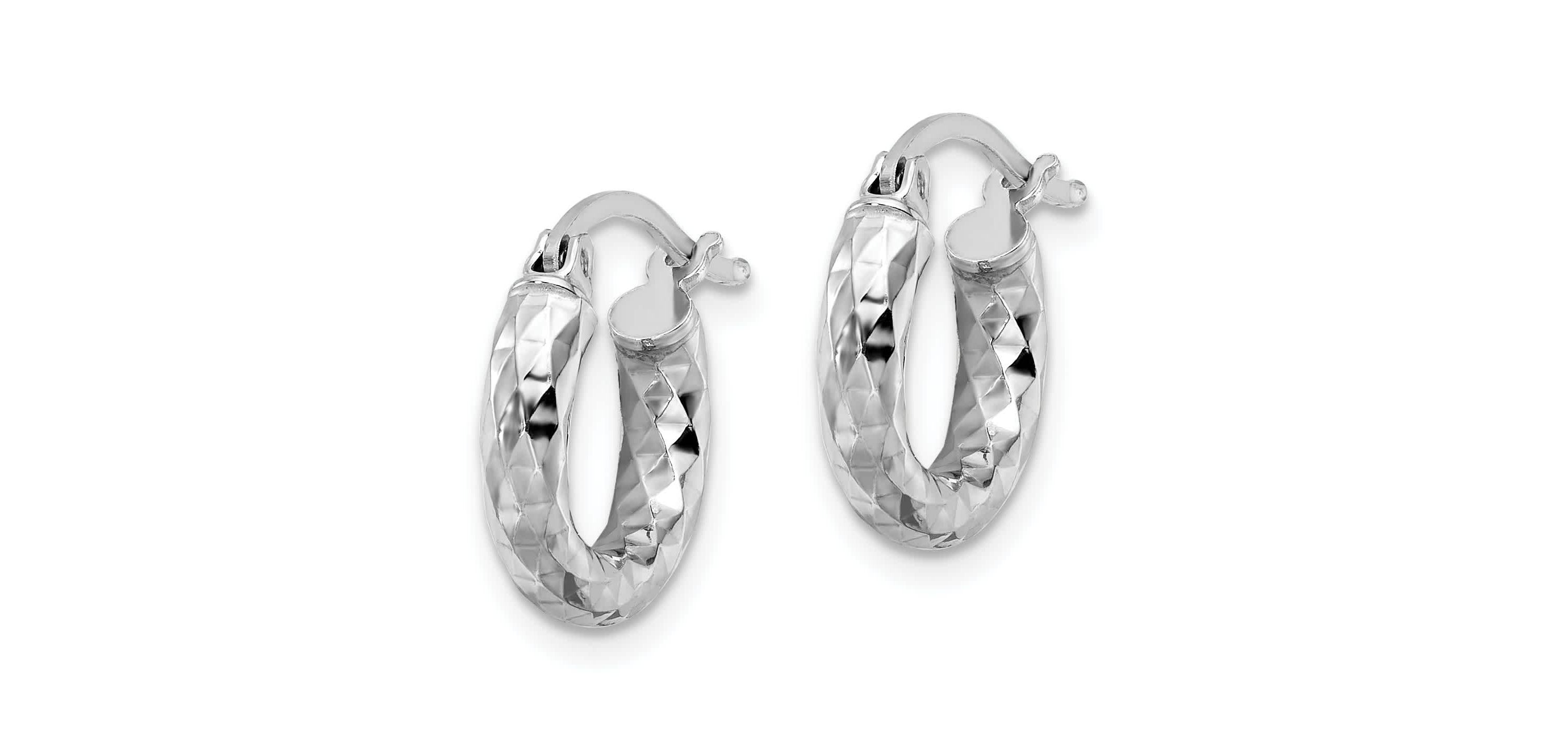 Sterling Silver Rhodium-plated Diamond-cut 3x20mm Hoop Earrings