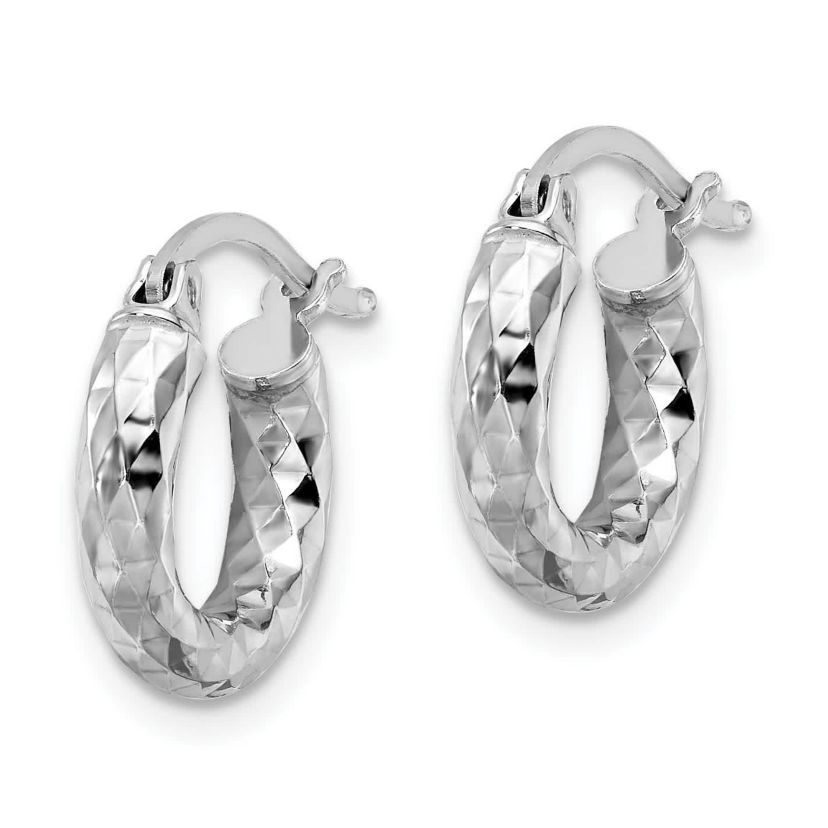 Sterling Silver Rhodium-plated Diamond-cut 3x20mm Hoop Earrings