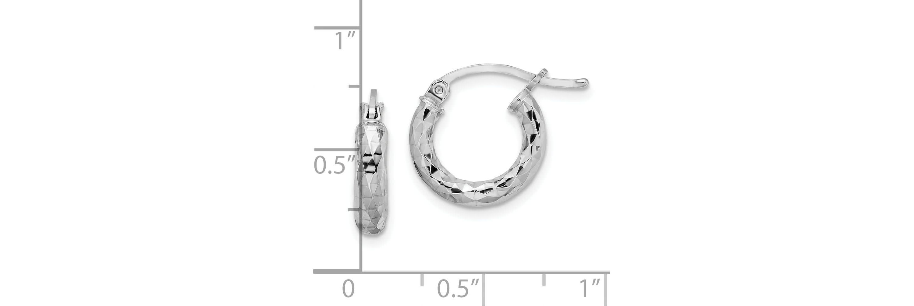 Sterling Silver Rhodium-plated Diamond-cut 3x20mm Hoop Earrings